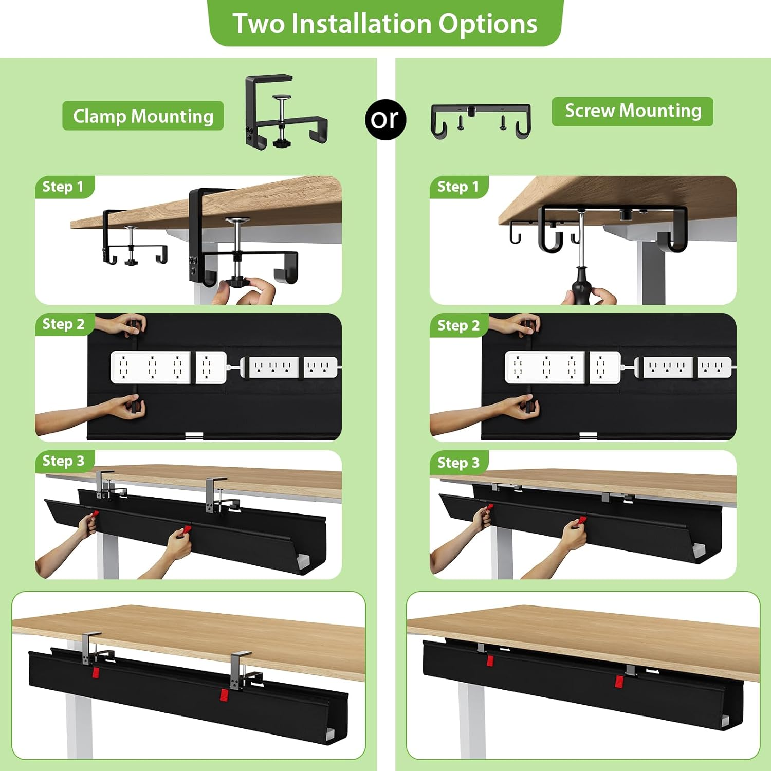 KEEGH Extra Large 48" under Desk Cable Management Tray - under Desk Cord Organizer - Clamp/Screw Mount - Support Upto 70Lbs - Desktop Wire Management - Gaming/Pc Cable Tray Cord Hiders for Office/Home image number 6