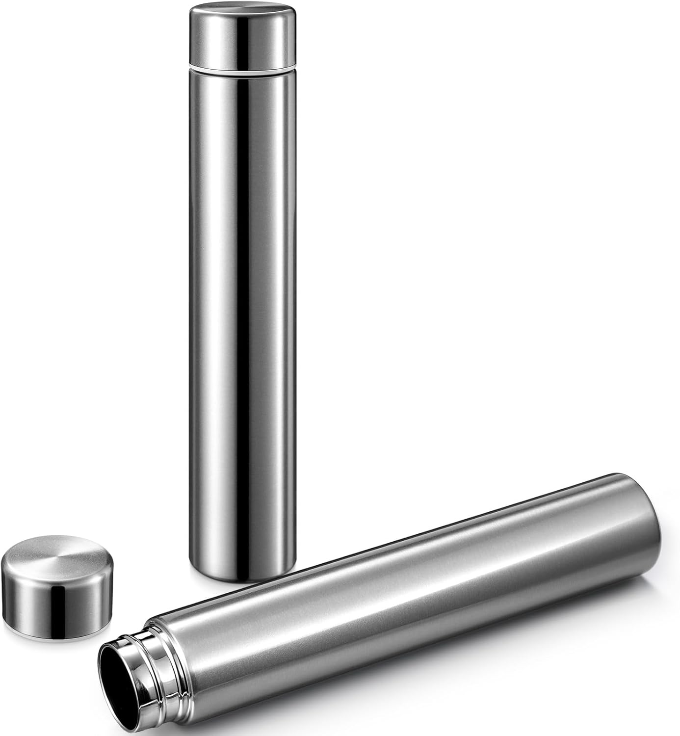 Vesici Slim Water Bottle 8.8 Oz Small Stainless Steel Purse Compact Insulated Water Bottles Camping Travel Backpack Pocket Flask for Car Cold Coffee Tea(Silver,2 Pack)