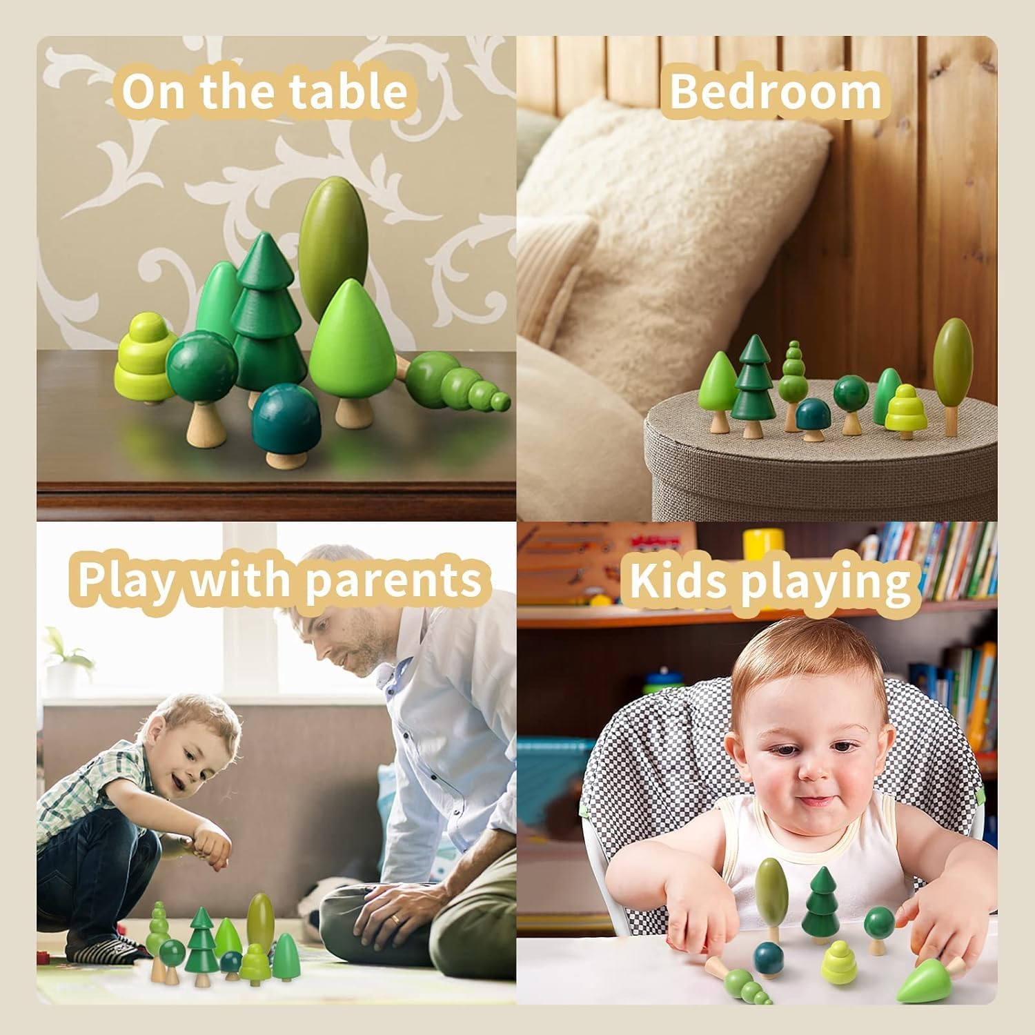 Wooden Craft Forest Trees Toys 8 Pcs Finished Scene Mini Tree Kit Craft Set Cake Topper for Early Educational Preschool Classroom Project Montessori Toys image number 2