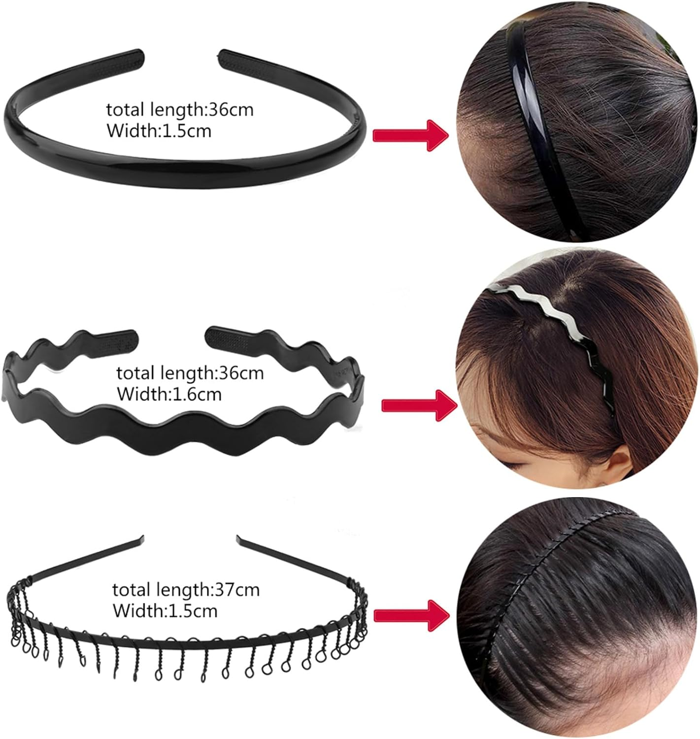 OJIOUI 10 Pieces Metal and Plastic Headband, Unisex Spring Wavy Hair Hoop, Adjustable Wavy Hair Accessories, Non-Slip Hair Hoop for Home, Outdoor, Sports and Yoga image number 2