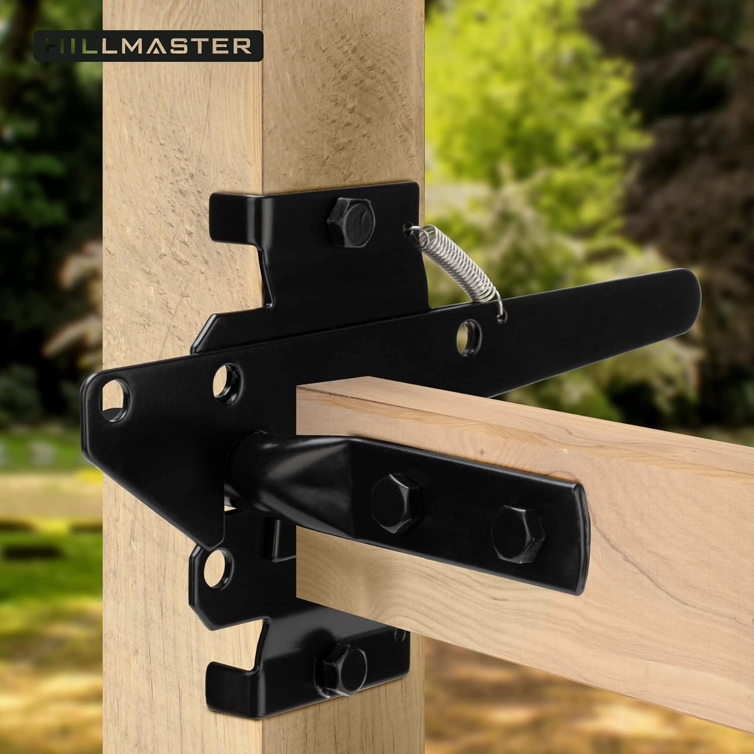 HILLMASTER Heavy Duty Self-Locking Gate Latch for Wooden Fence, Post Mount Automatic Gate Lock Gravity Door Latch Hardware for Secure Pool, Outdoor Garden, Metal Gates Vinyl Fences, Black Finish image number 4