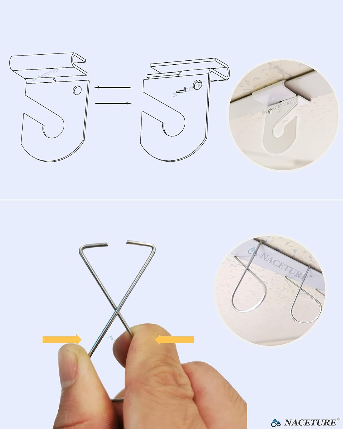 NACETURE 75 PCS Drop Ceiling Hook for Hanging &ndash; 25 Pack White Heavy Duty Ceiling Hooks & 50 Pack Drop Ceiling Clips Suspended Ceiling Decorations Tile Hanger for Classroom Office Home Wedding image number 4