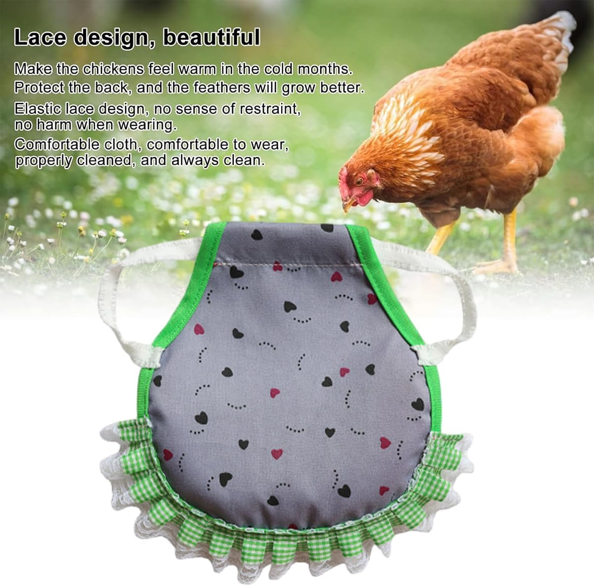 AIMALL Chicken Saddle Hen Apron 5-Pack &ndash; Soft Double Layer Back Protector with Lace Trim, Feather Guard with Elastic Straps for Poultry Injury Protection 9.1X9.1In