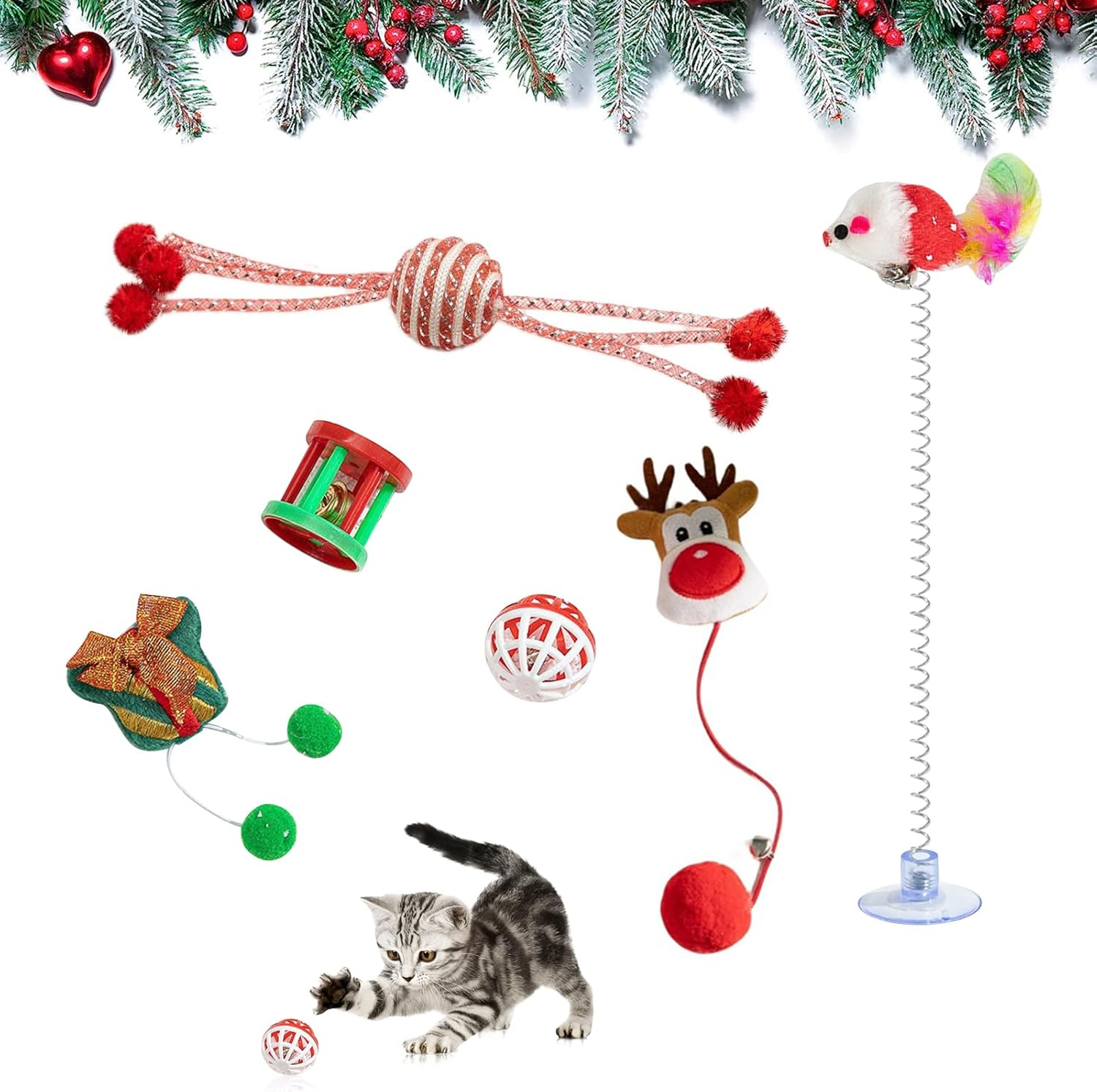 Christmas Cat Toy Interactive Cat Toy Kitten Toy for Indoor Aid Cat Feather Toy Wall Toy Stocking Gifts Set Kitten Chew Game Toy (6 Pieces A) image number 4