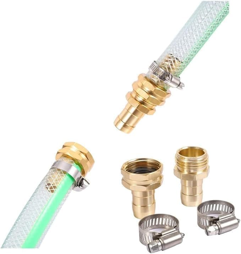2 Set Solid Brass Female and Male Hose Connector Fit for 3/4" or 5/8" Garden Hose,Solid Brass Mender Female and Male Hose Connector with Clamps image number 3