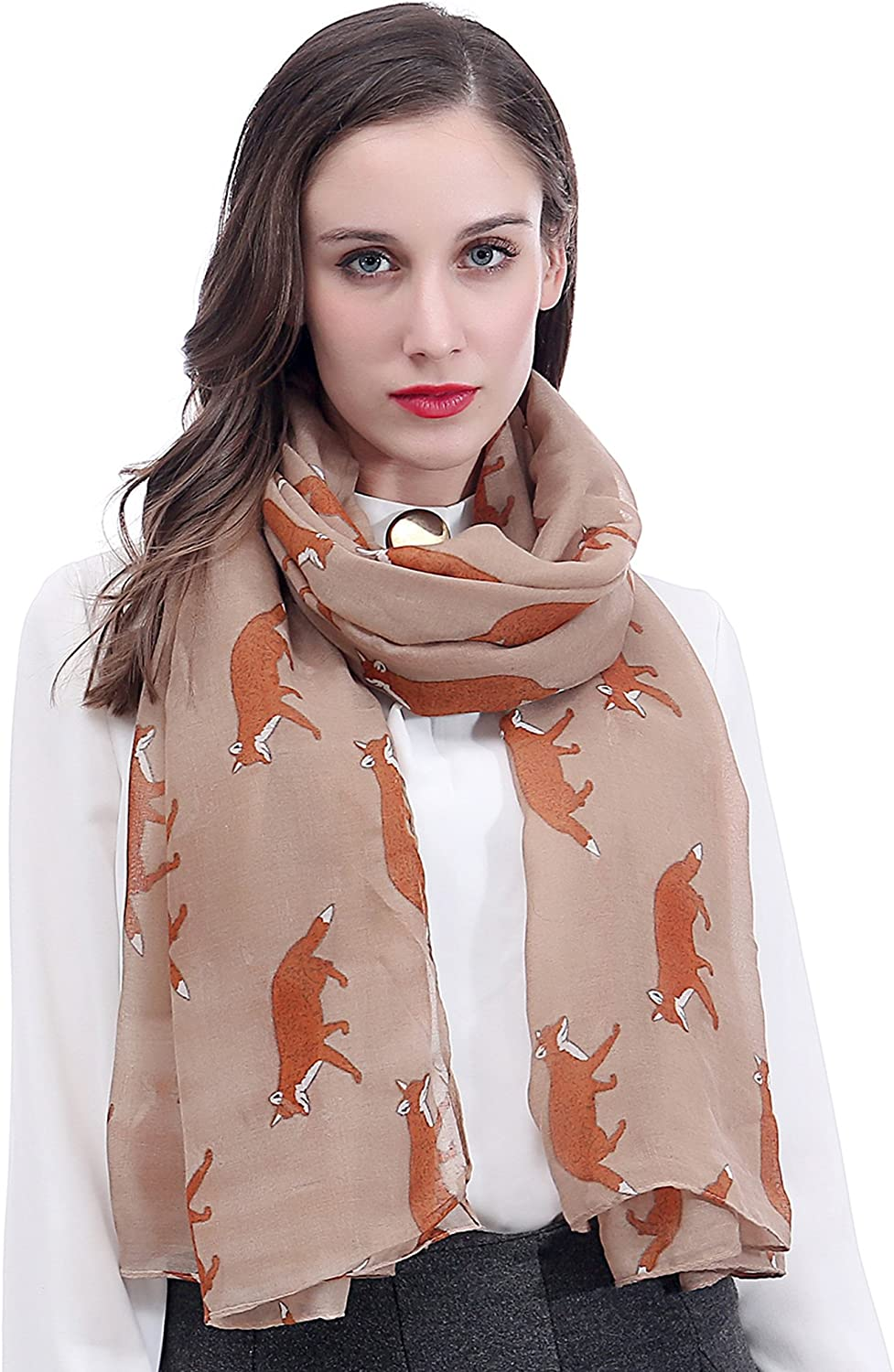 Lina & Lily Fox Animal Print Women'S Scarf Shawl Wrap Lightweight