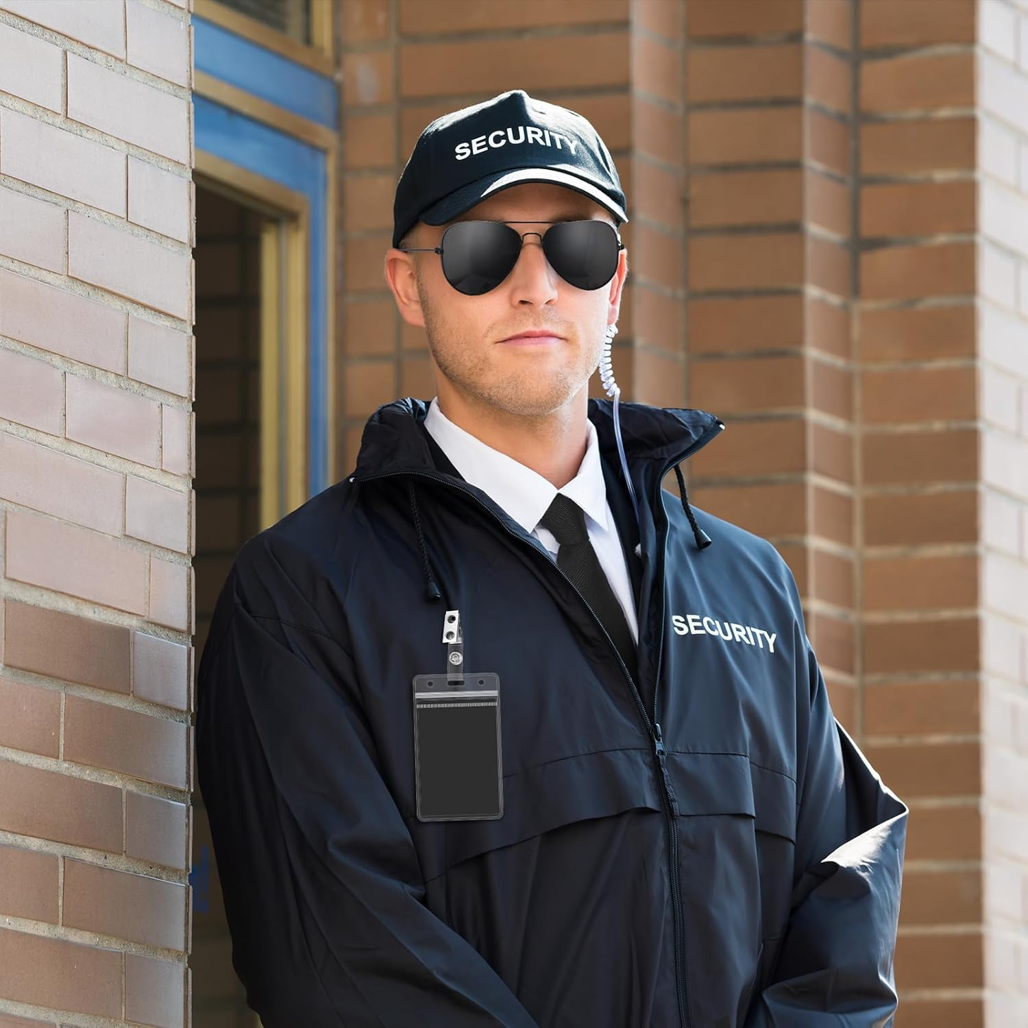 Mepase Set of 8 Agent Costume Set Secret Security Guard Costume Adjustable Pre-Tied Zipper Tie ID Badge Prop Black Sunglasses Earpiece for Men Halloween Party Cosplay Game, Black image number 6