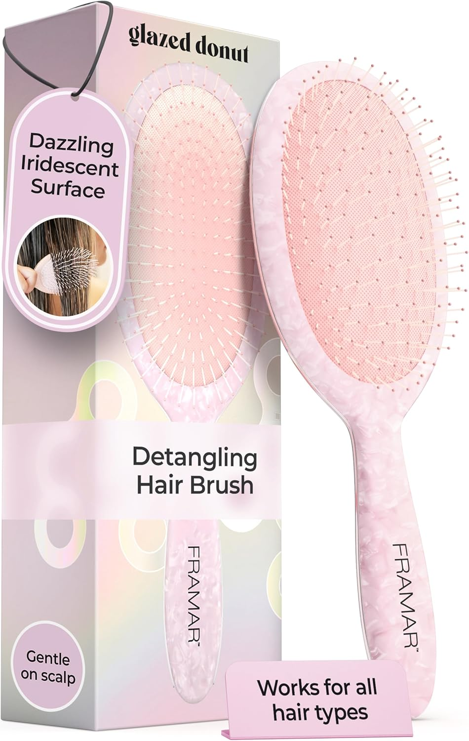 FRAMAR Iridescent Wet Hair Brush Detangler &ndash; Detangle Brush for Curly Hair, Hair Detangler Brush for Kids, Holographic Girls Hair Brush, Pink Hairbrush for Women &ndash; Removes Knots without Pulling image number 3