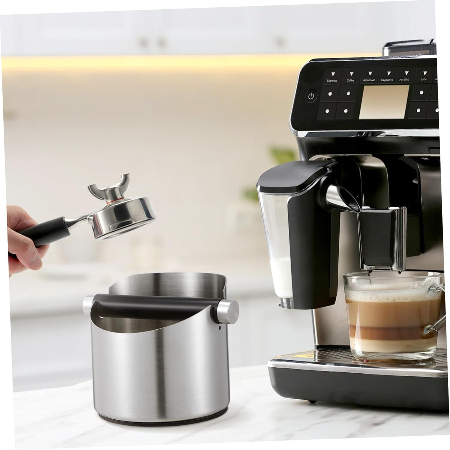 VICASKY Stainless Steel Espresso Dump Bin Coffee Powder Bucket with Anti-Slip Base for Home Bar Tea-Waste Storage Knock Box for Semi-Automatic Machines image number 6