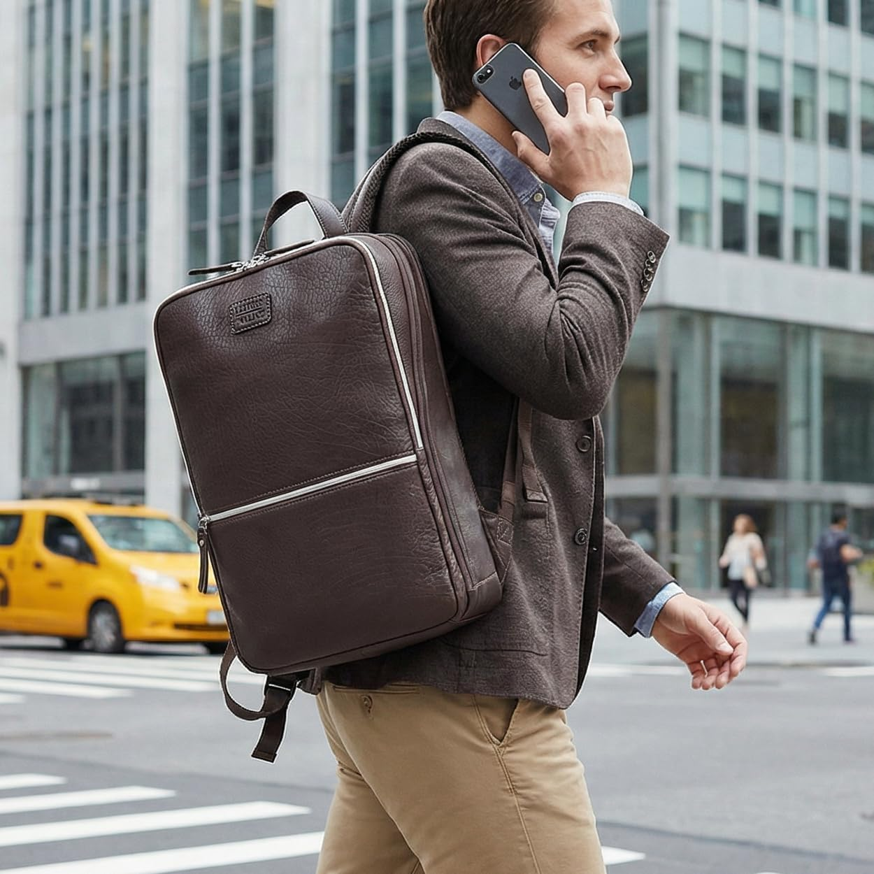 LEATHER VILLAGE Leather Backpack for Men | Slim Professional Business Bag Fits 15.6&rdquo; Work & Travel Daypack with Trolley Strap image number 1