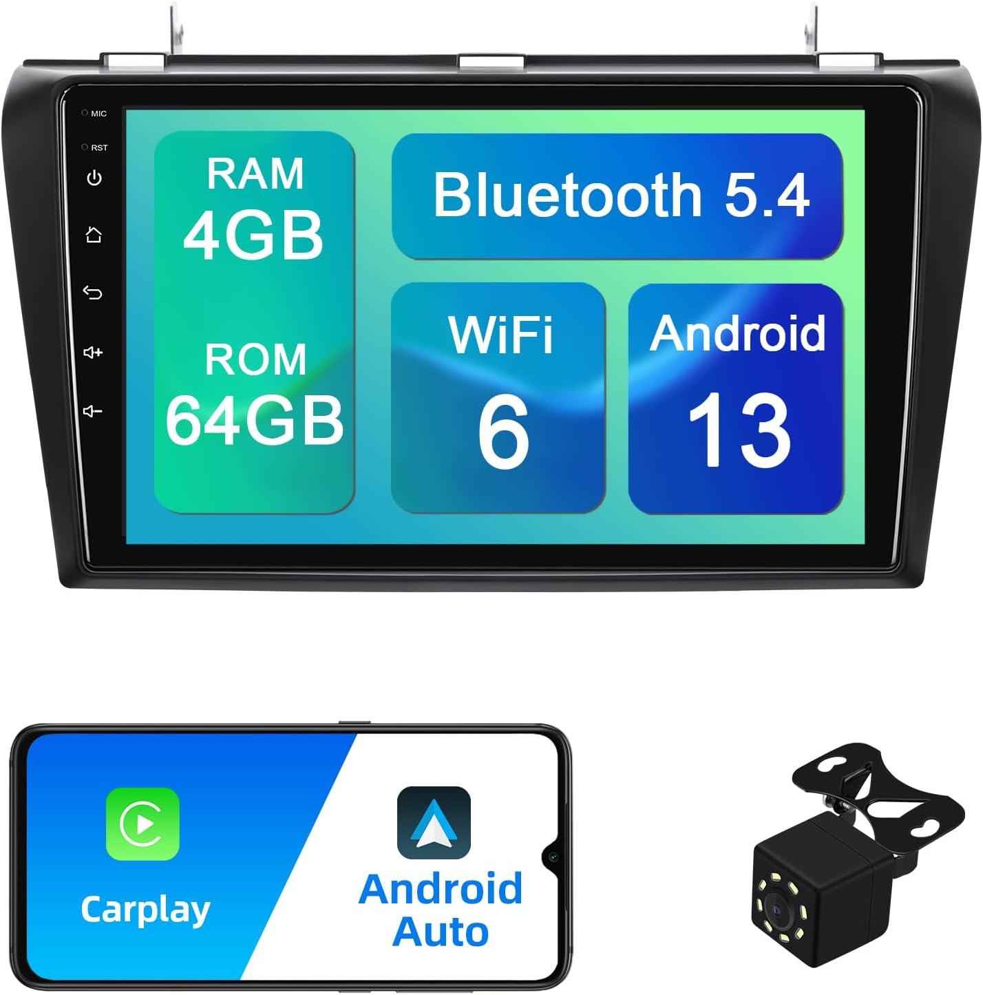 Android 10 Double Din Car Stereo for Mazda 3 2004-2009 with 9 Inch Touchscreen Radio Built-In Wireless Carplay/Android Auto/Gps/Bluetooth/Fm/Aux-In/Steering Wheel Control Backup Camera 2+32G image number 4