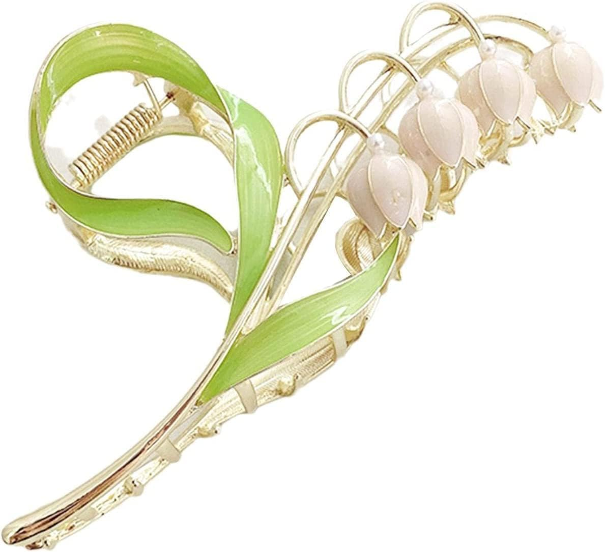 1PC Pink Lily of the Valley Flower Hair Clips, Large Metal Claw Clip,Orchid Clamps,Lily Jaw Clamp Styling Accessories for Thick Thin image number 2
