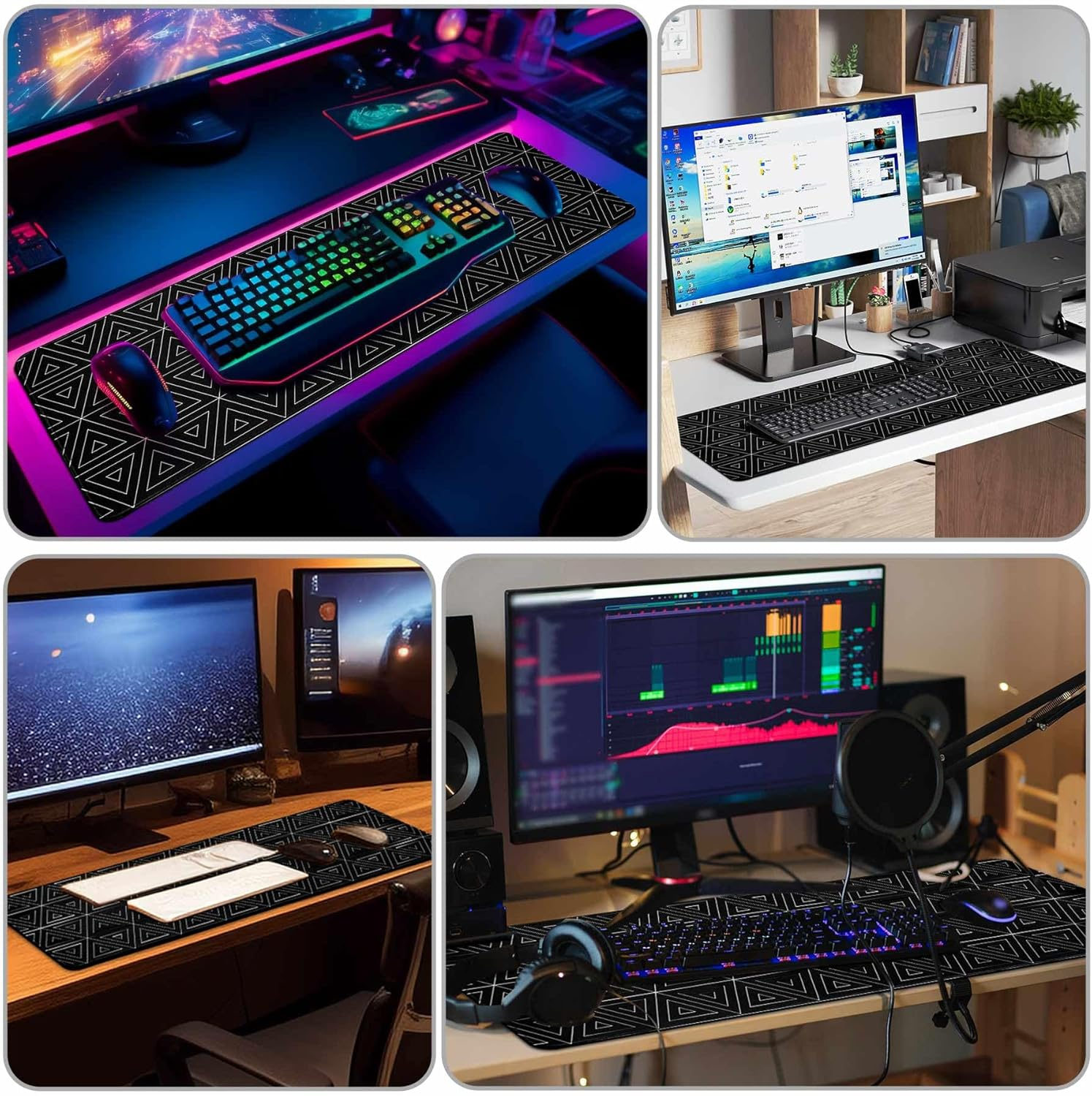 DAWNTREES Desk Mat,Mouse Pad Gaming Keyboard Pad,80X30Cm, Topographic Desk Pad Black and White Mouse Mat for Keyboard with Anti-Slip Rubber Base.&hellip; (90X40Cm, Black Triangle)