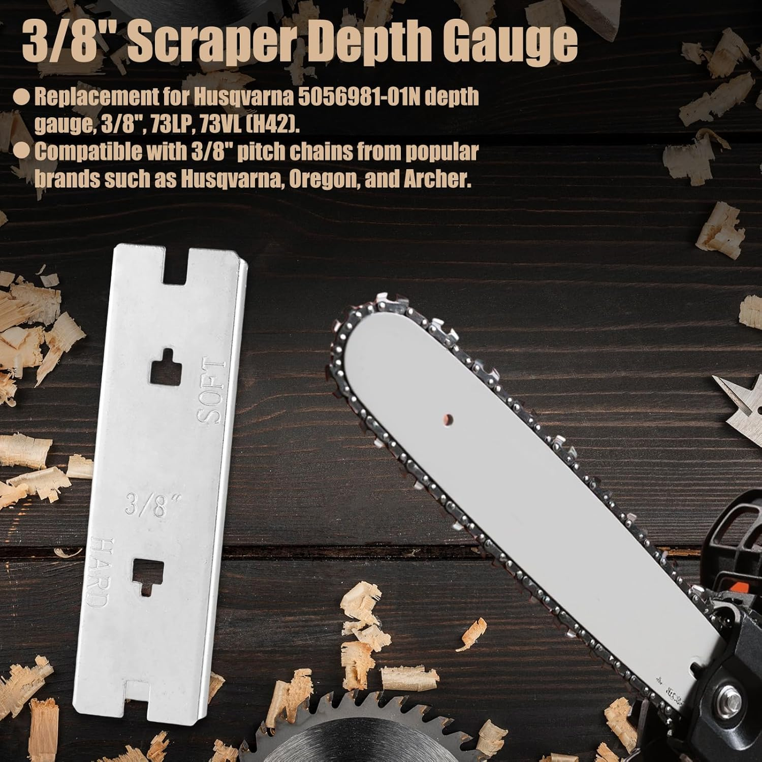 Chainsaw Raker Gauge, Stainless Steel 3/8In Chainsaw Raker Depth Gauge Compatible with Husqvarna 5056981-01N 73LP 73VL (H42) image number 3