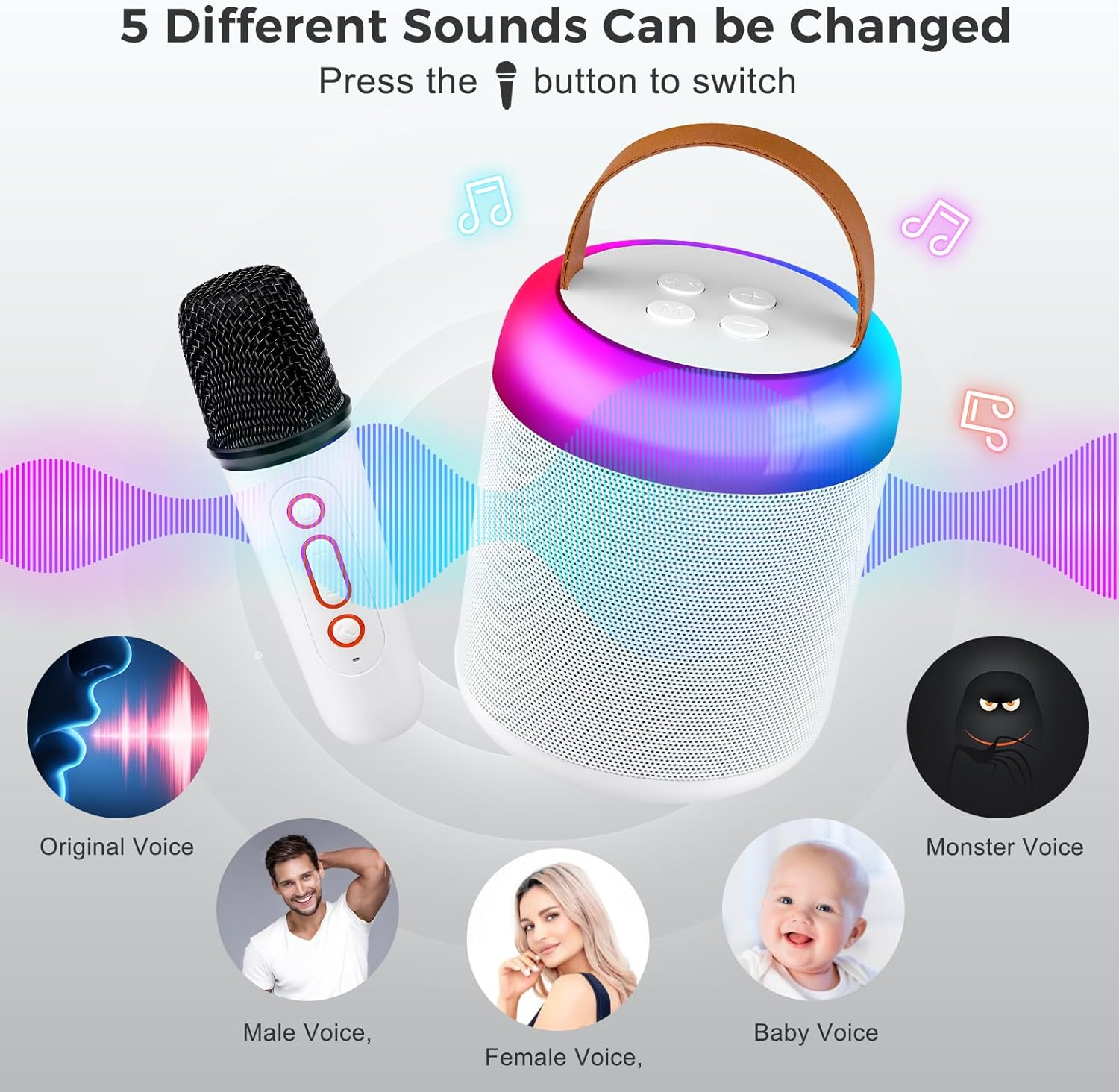 Aisuo Kids Karaoke Machine, Portable Bluetooth Speaker with 2 Wireless Microphones, Dynamic Lights Karaoke Machine for Kids Adults, Birthday Party Home, Outdoor. image number 1