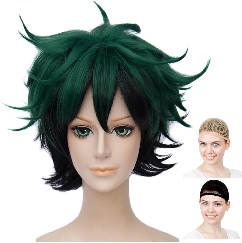Caseeden My Hero Academia Cosplay Wig, Toga Himiko Wataga Bun, with Bance, Short, Gold, Blonde, Gold, White Merce Wig Net, Set of 2