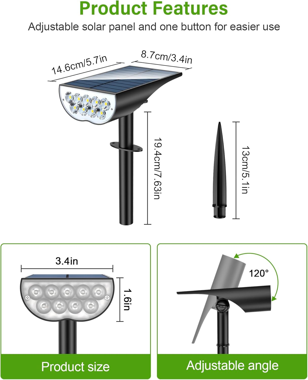 Solar Spot Lights Outdoor, Solar Lights Outdoor Waterproof IP65, 3 Brightness Modes Dusk to Dawn Landscape Spotlights for Yard Garden Pathway Tree Decoration, Cool White, 1 Pack image number 6