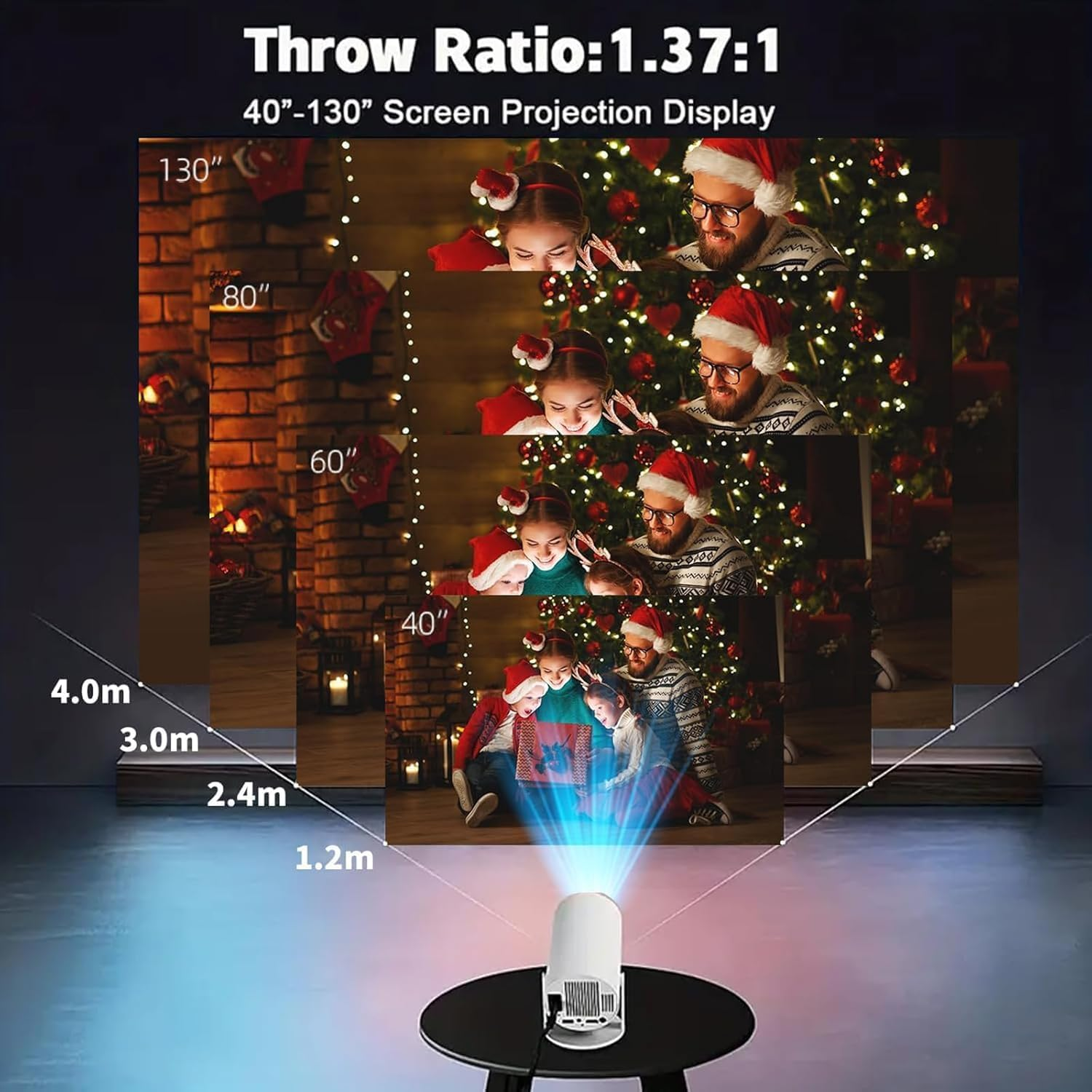 Mini Projector with Wifi 6 and Bluetooth, 4K 1080P Support Portable Projector, Built-In App, Android 11, Auto Keystone Correction, 40"-130" Screen Video Projector for Laptop/Pc/Smartphone image number 3