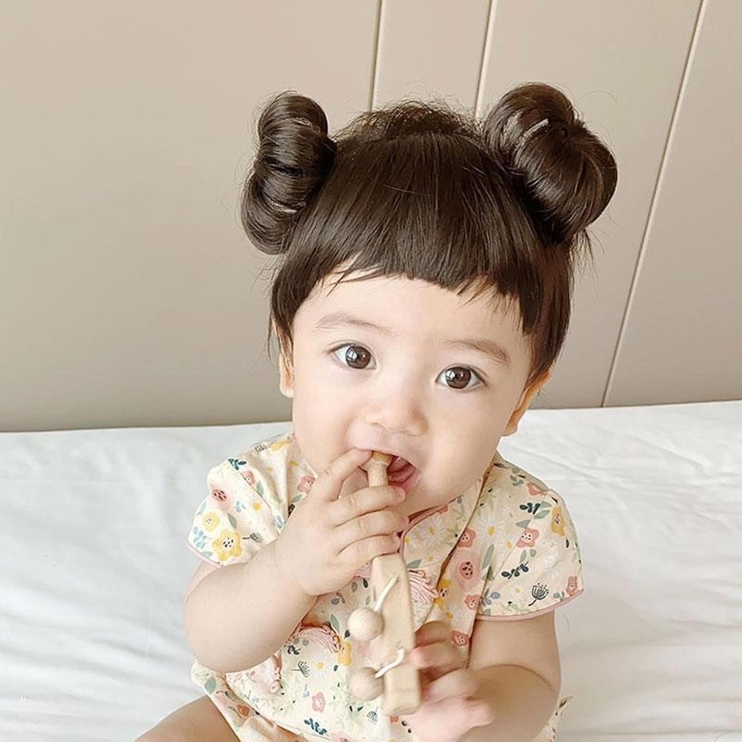 NVOQILIN Bun Headbands Infants Wig Bangs Chignons Hairpiece 1-4T Girls Boy Headwear Lovely Buns Hairband Decors image number 1