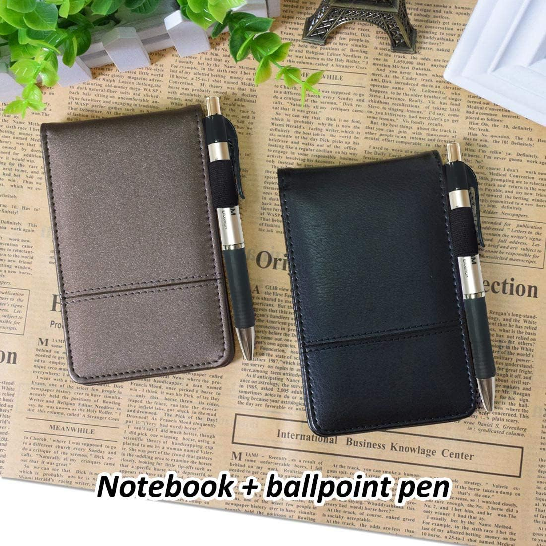 SAYEEC A7 Pocket Jotter Organizer Small Memo Notepad with Pen Journal Notebook with Calculator Faux Leather Cover Business Writing Pad for Trader/Students/Sales Rep 80 Pages