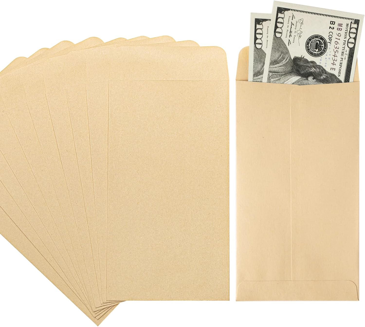 ACSTEP 100 PACK Brown Cash Envelopes 3 1/2 X 6 1/2 for Budgeting, Small Kraft Money Envelopes Self Adhesive for Cash, Coins, Check, Seeds, Money Savings Challenges image number 5