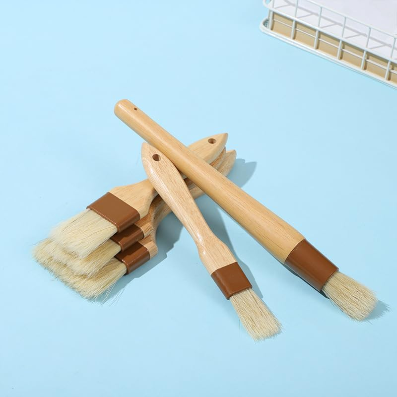 Wooden Pastry Basting Brushes Set, 3 Pieces Wood Durable Cooking Brush,Natural Bristle Basting Kitchen Oil Brushes,Wooden Handle Natural Bristle Bast BBQ Oil Brush image number 4