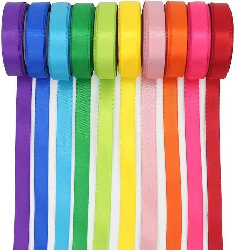 YKHNIS Rainbow Ribbon Solid Color Assortment 10 Colors 1Cm X 4.58M (2/5 Inch &times; 5 Yds) Double Face Satin Ribbon for Gift Wrapping Happy Birthday Party Decorations image number 1