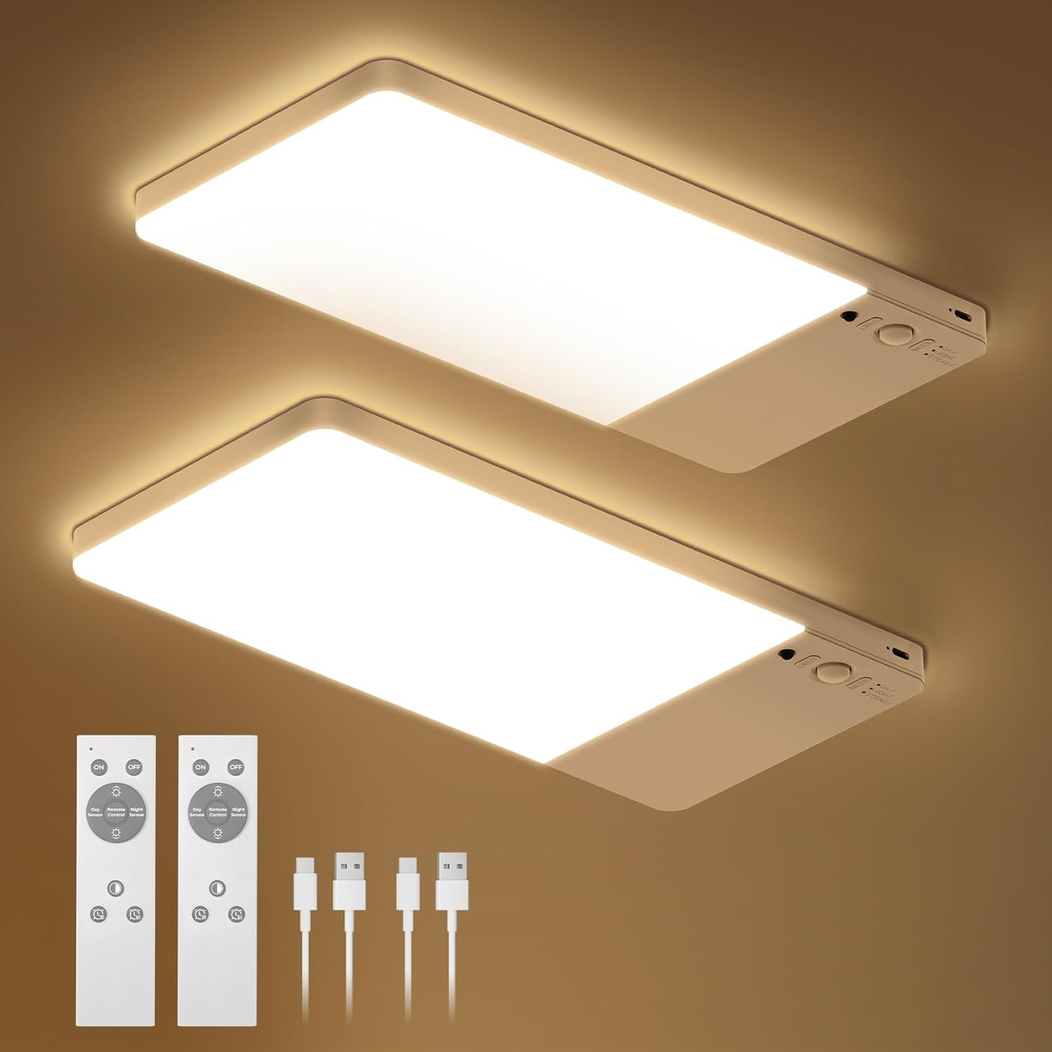 Ufanore 2 Pack Rechargeable Motion Sensor Light Indoor with Remote, Battery LED Ceiling Light Wireless Shower Lamp, Magnetic Timing under Cabinet Lighting, Sensor Lights for Closet, Kitchen, Stair image number 6