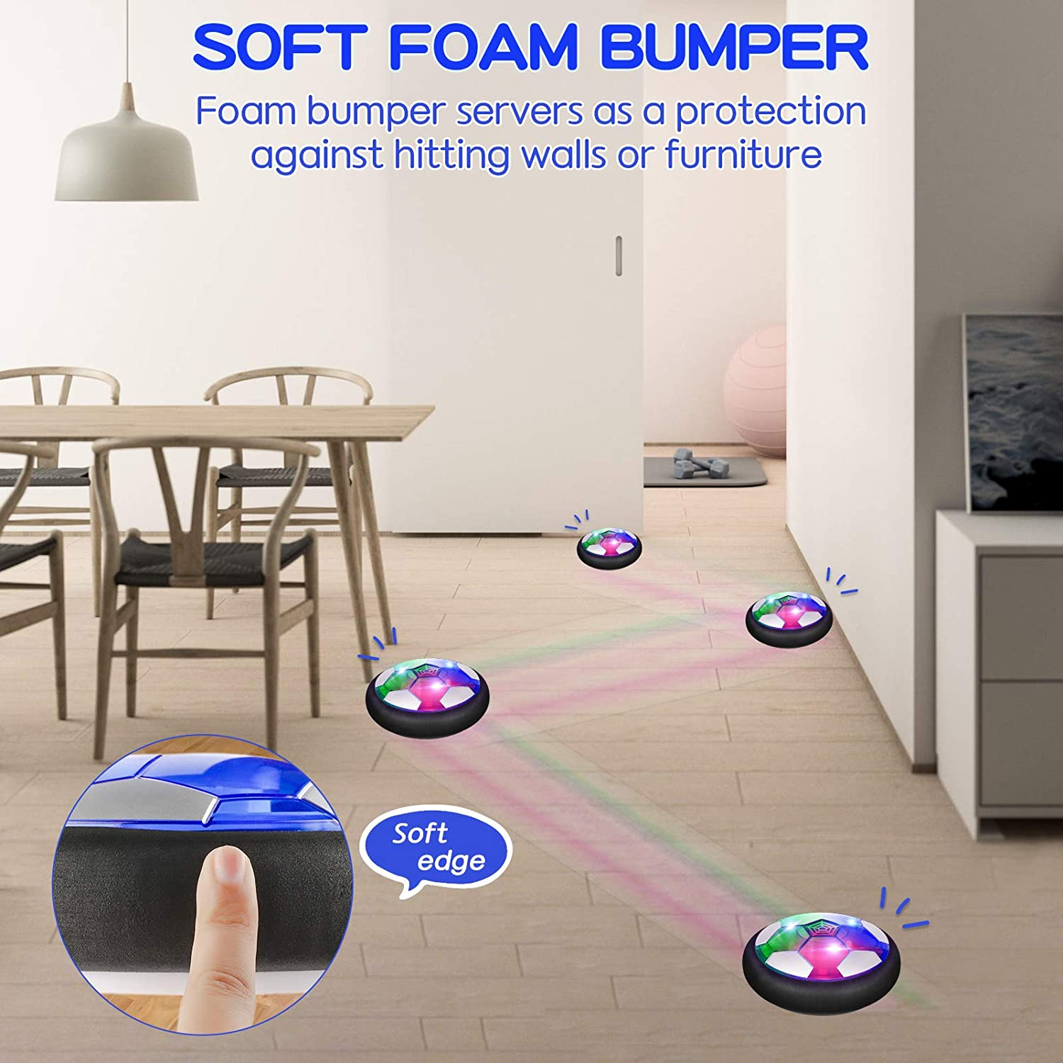 OASO Kids Toys Hover Hockey Soccer Ball Set with 3 Goals, Rechargeable Floating Air Soccer Ball with Led Light and Foam Bumper, Indoor Outdoor Sport Games Toys Gifts for Boys Girls Aged 3 4 5 6 7 8-12 image number 4