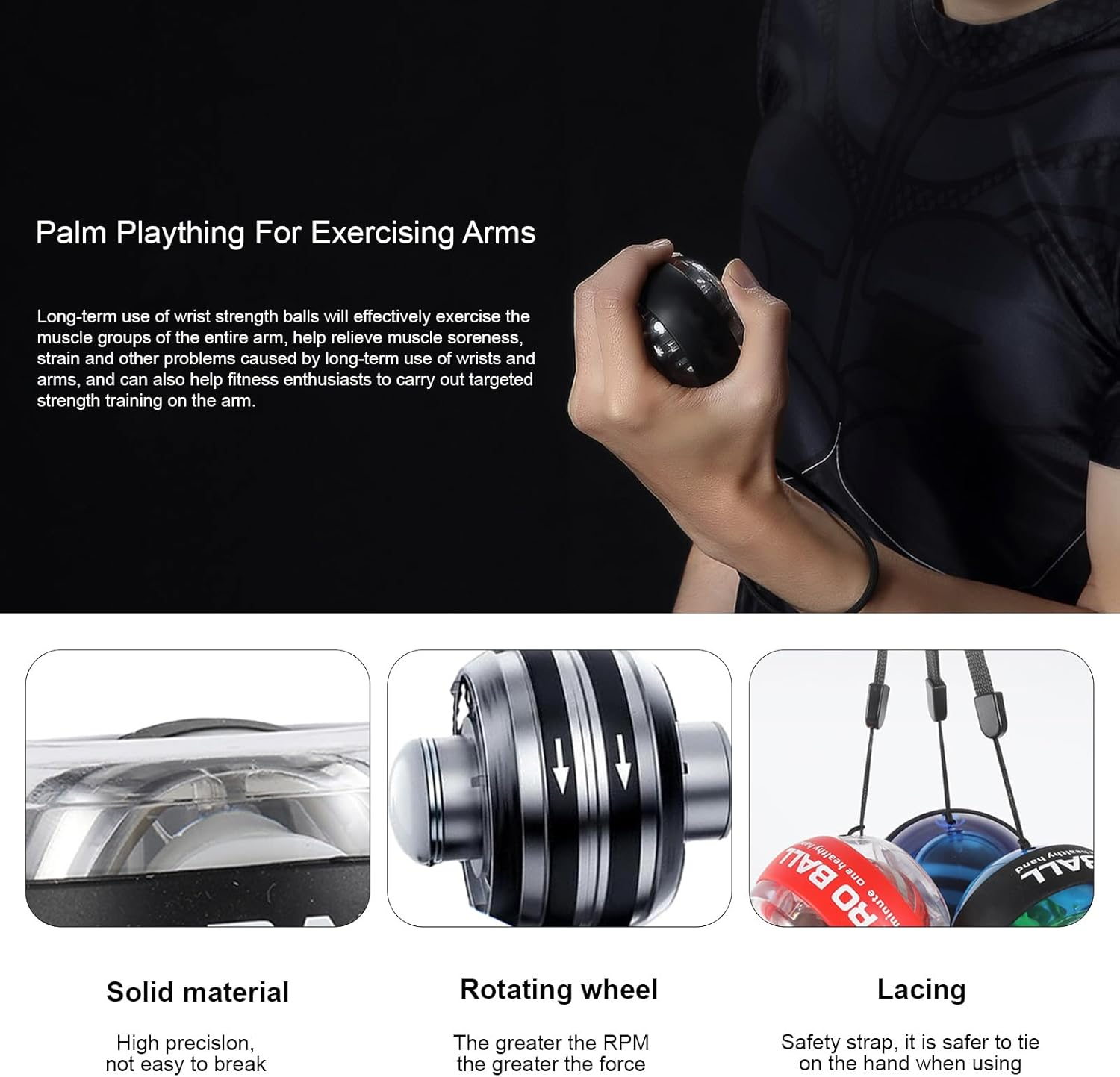 Gyro Power Balls Trainer Ball, Hand Gyro Ball Wrist Strengthener, Self-Starting Hand Grip Strength Trainer for Joint and Muscle Exercise - Red image number 2