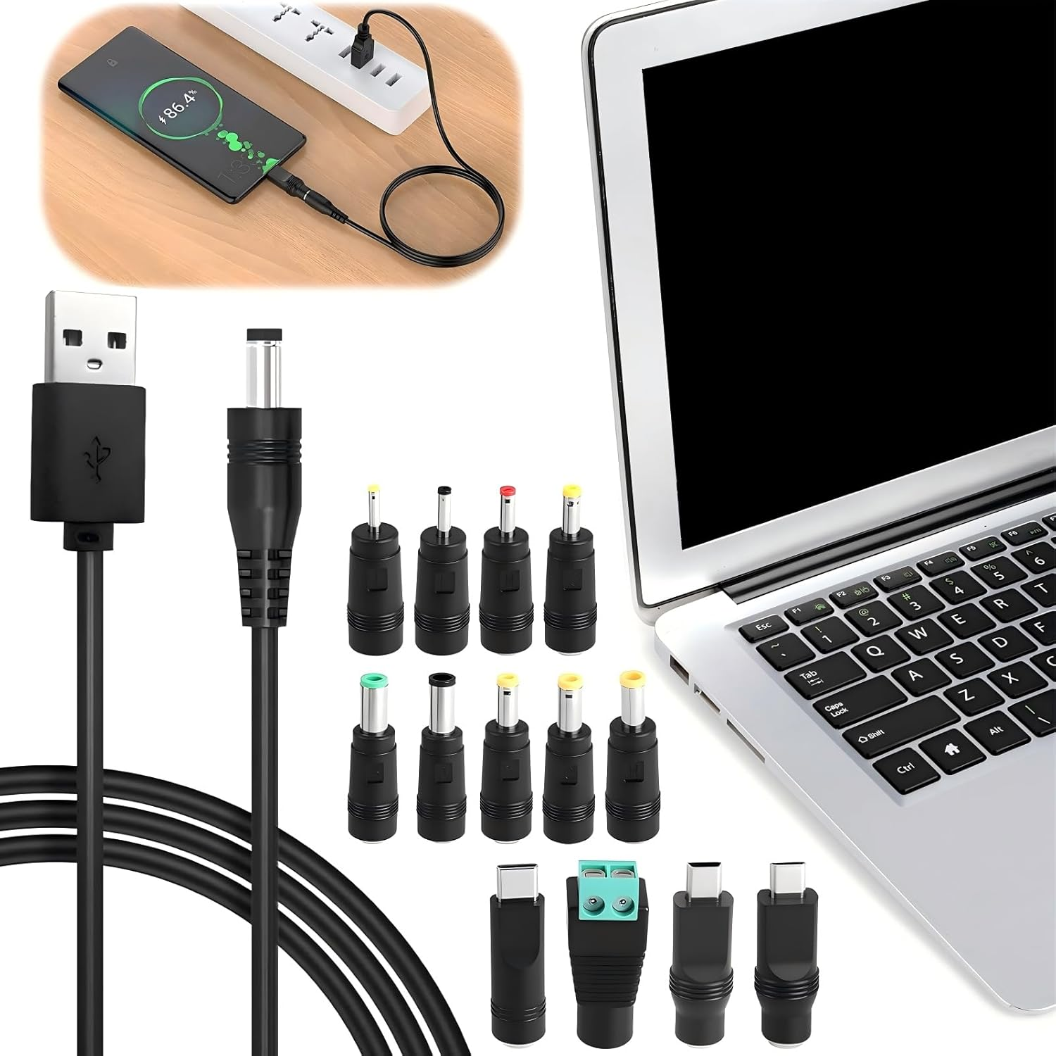 5V USB to DC Charging Cable, DC 5.5 X 2.1Mm with 13 Connectors, Universal Power Cord for Toys, Watches, Phones, Fan, Speaker, Headset, Table Lamp, LED Light Strip, Monitor, Router, Power Cable 3.3FT image number 5