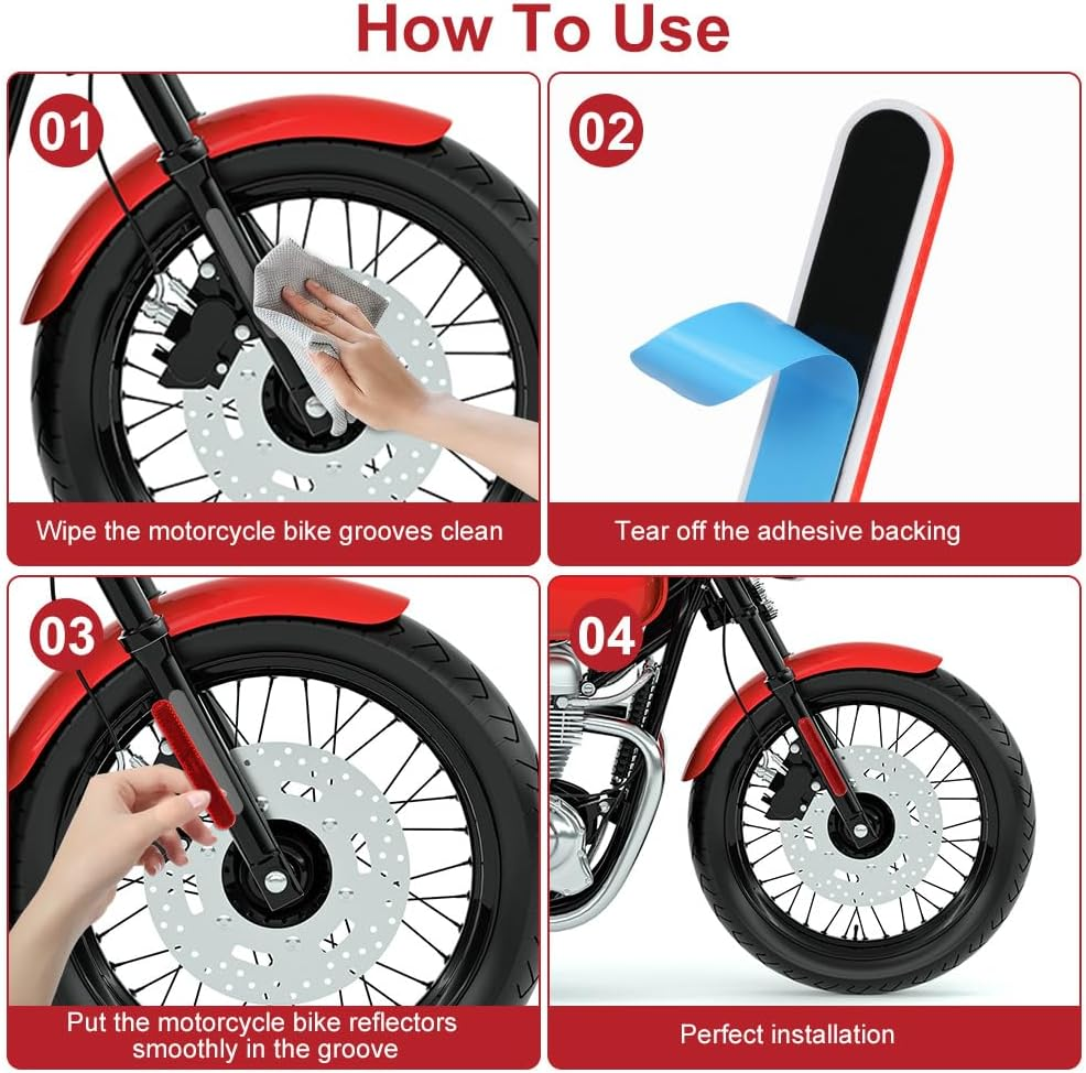 2Pcs Motorcycle Reflectors, Stick-On Rectangular Safety Reflector, Strong Reflective Ability Red Light Reflectors, Red Safety Warning Reflector for Trucks Bicycle Trailers Gate Posts, 13.9Cm - Screw 4Pcs image number 2