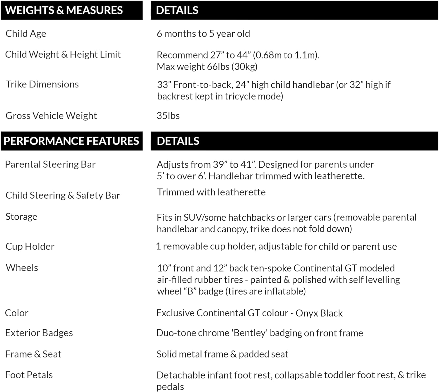 Bentley Trike - All Terrain Toddler Bike 6-In-1, Officially Licensed & Designed by Bentley Motors UK; Baby to Big Kid Tricycle Is a Compelling Statement of Performance and Luxury, Onyx Black (10M-5Y) image number 4