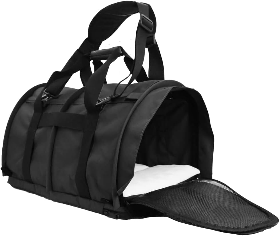 Sturdibag Small Pet Travel Carrier: Flexible Height for Cat and Dog Soft Sided with Safety Clips and Seatbelt Straps | Black, 18" X 10" X 10" (PN: SB1-PRO-BL)