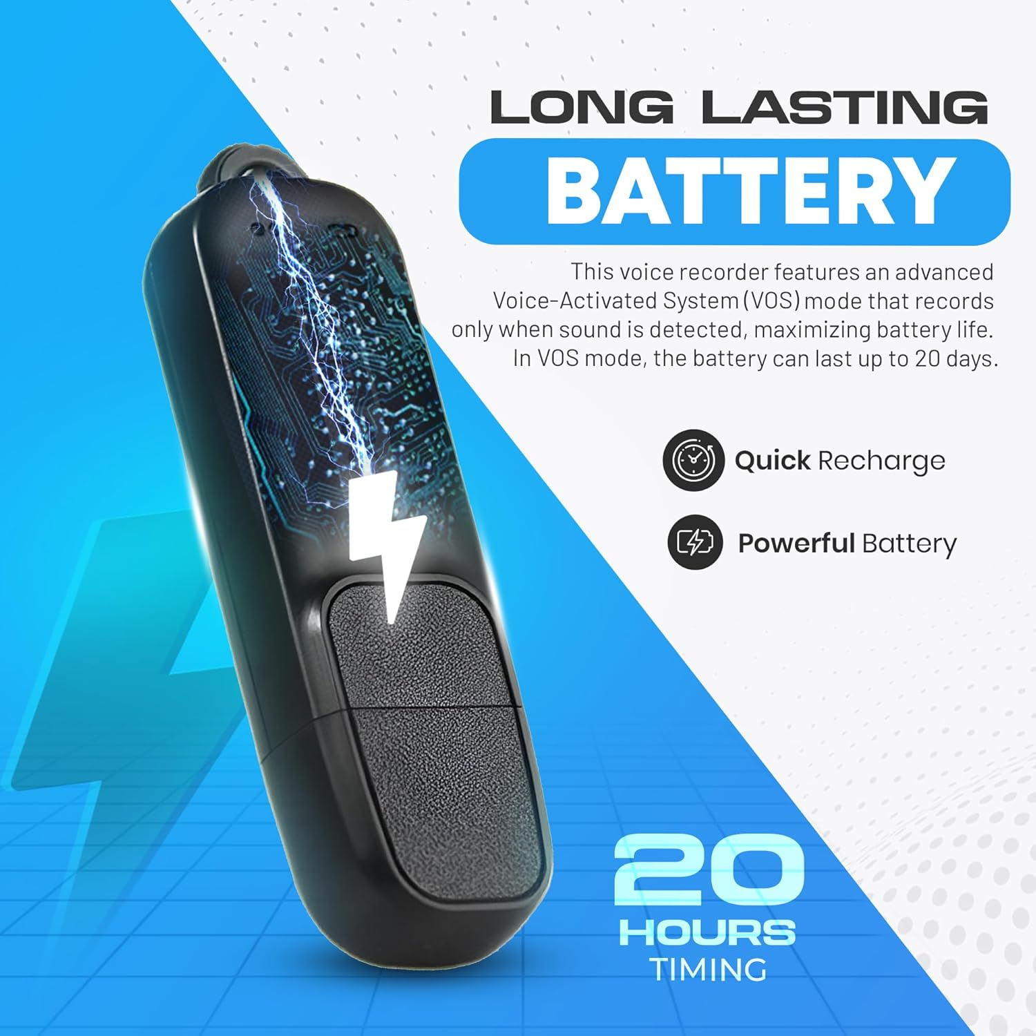 Voice Activated Audio Recorder with 20-Day Standby, 288-Hour Storage, 26-Hour Continuous Recording, USB-C Compatible, Date & Time Stamp, Easy-To-Use Design image number 5