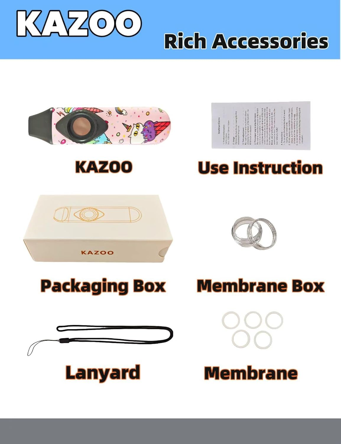 Kazoo Wind Instrument Professional ABS Resin Kazoo Adjustable Tone Play Alone or Various Musical Instruments with 5 Flute Diaphragms and Sling Suitable for Children Adults Music Enthusiasts (Graffiti) image number 6