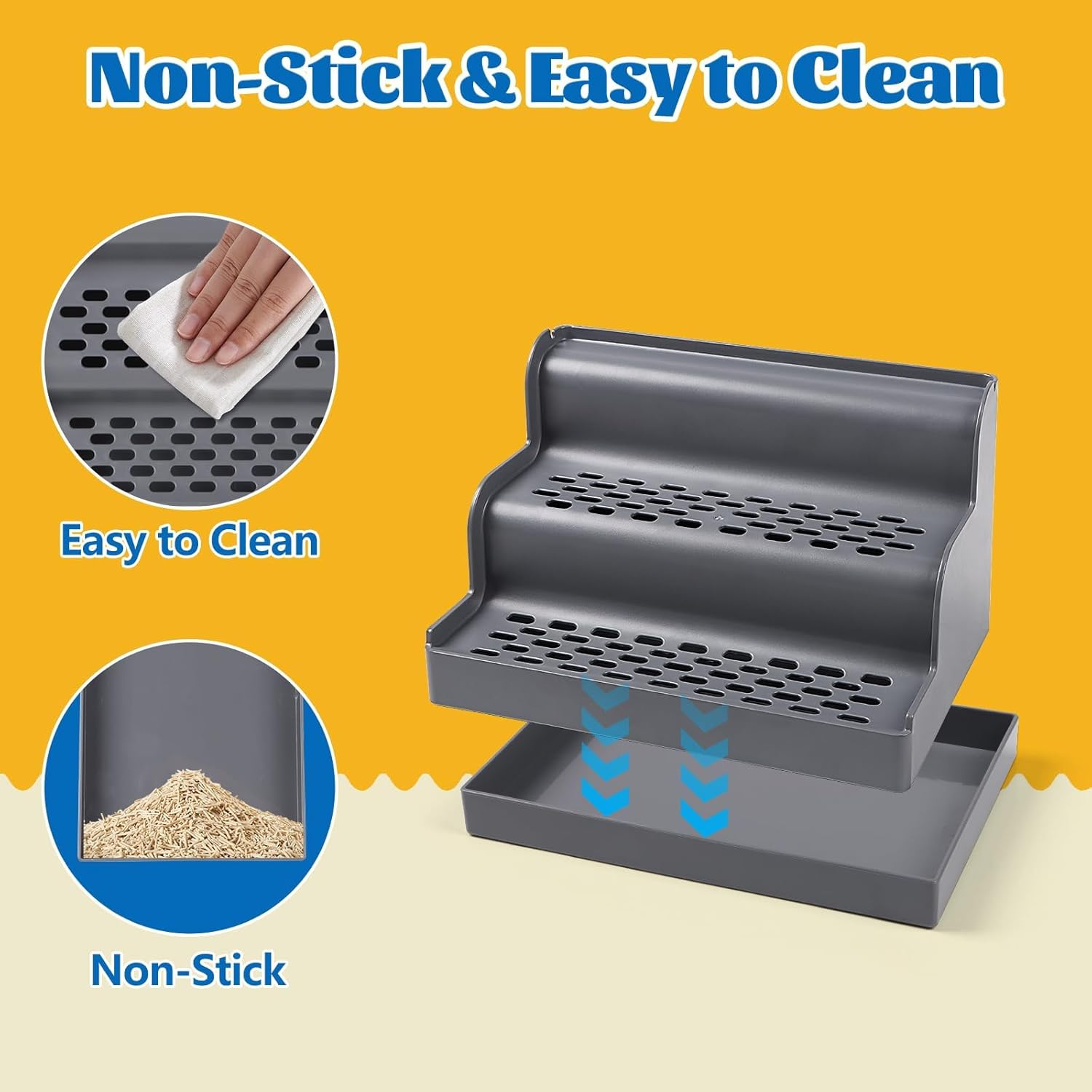 Rolcoassuns Cat Ramp for Cat Litter Tray, Cat Litter Tray Steps/Stairs with Filter Function and Non-Slip Rubber Feet, Suitable for Small and Older Cats image number 1