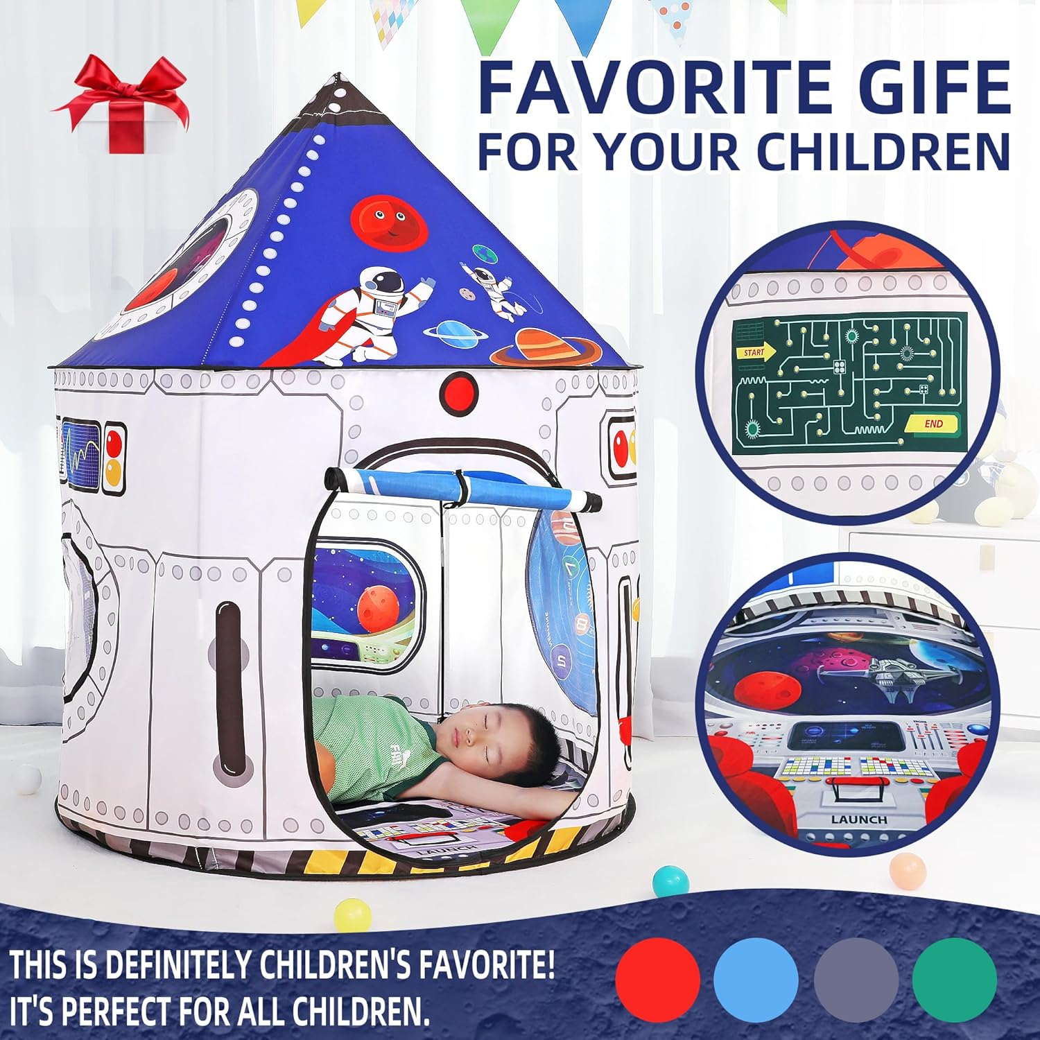 Rockets Kids Play Tent for Indoor Outdoor Astronauts Spaceship Play Tent Kids Playhouse Pop up Tent Baby House Rocket Planets Space Castle Playhouse for Boys & Girls Birthday Gift image number 3