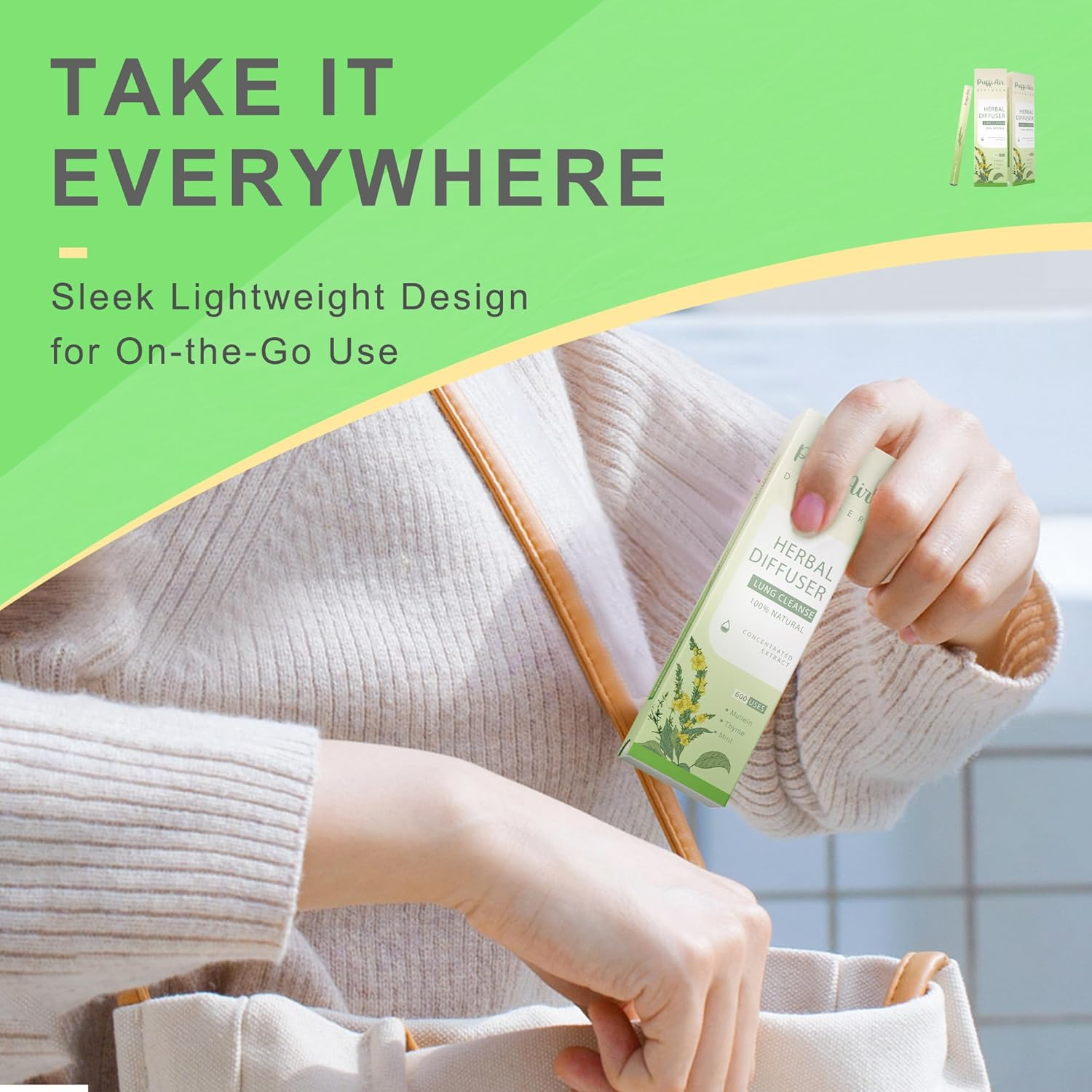 Puffiair Herbal Diffuser Upgraded with Extracts of Mullein, Thyme and Mint for Cleansing Lungs, Improving Breathing and Oral Air Freshening image number 4