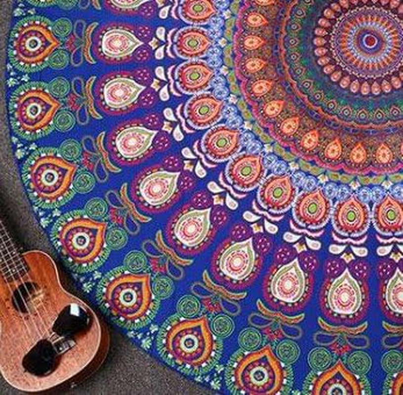 (150Cm, Dark Blue) - Resulzon Bohemian Style Tassels Hawaii Sunproof round Beach Throw Tapestry Hippy Boho Gypsy Tablecloth Beach Shawl (150Cm, Dark Blue) image number 3