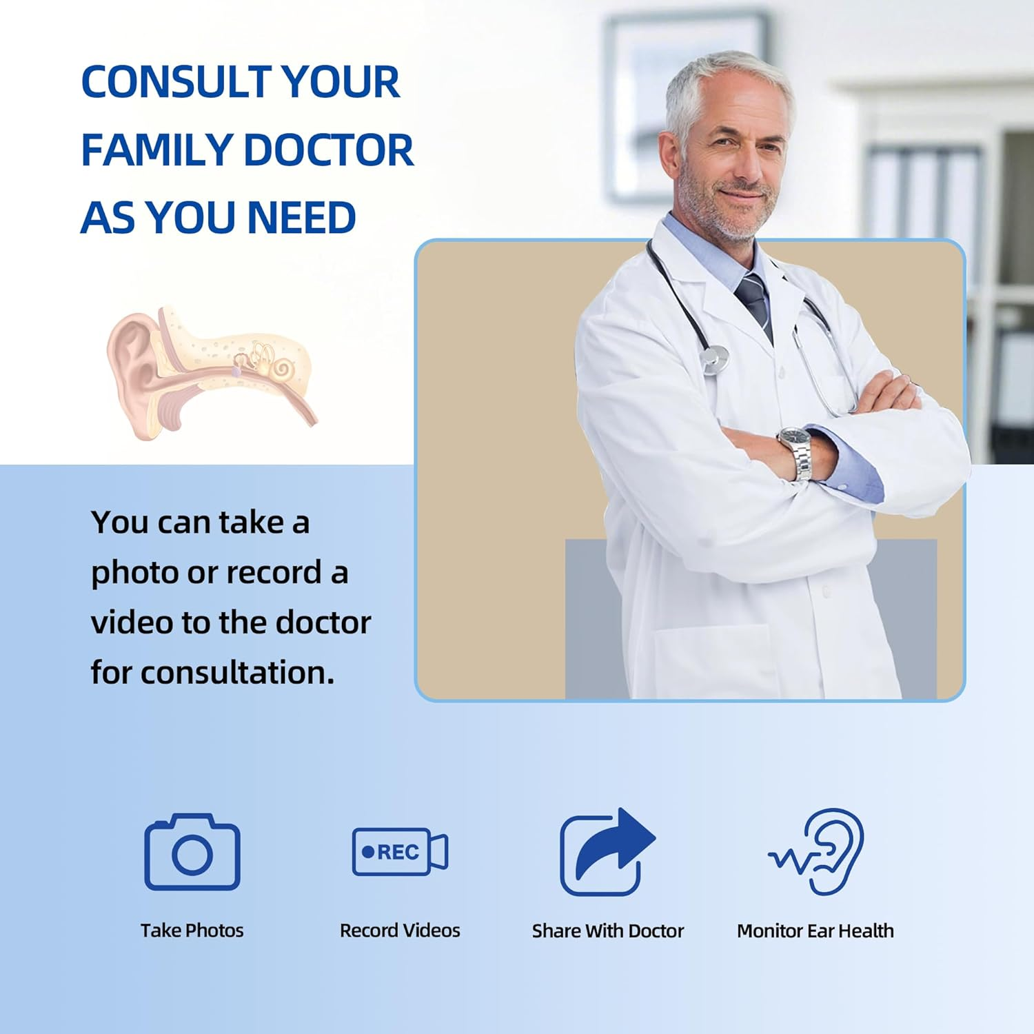 R1 Pro Visual Earwax Removal Ear Cleaner Kit Earscope Ear Wax Remover Tools Smart Ear Pick Kit with Camera for Ios & Android (Blue) image number 5