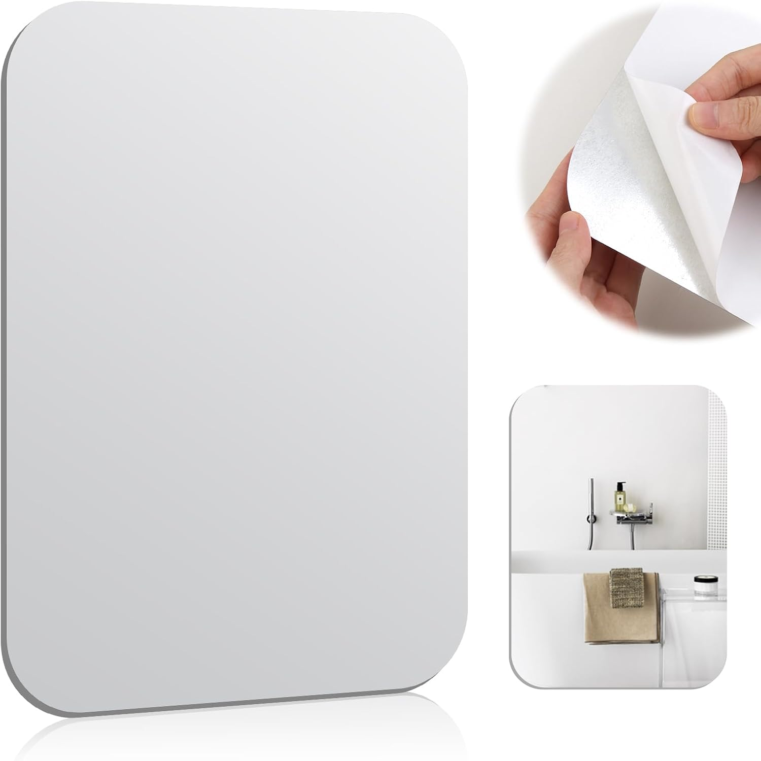 Large 30X20Cm Acrylic Shower Mirror, Fogless Bathroom Mirror with Adhesive Hook Shatter-Resistant Wall Mirror for Shaving & Makeup, Square Stick on Mirror anti Fog image number 3