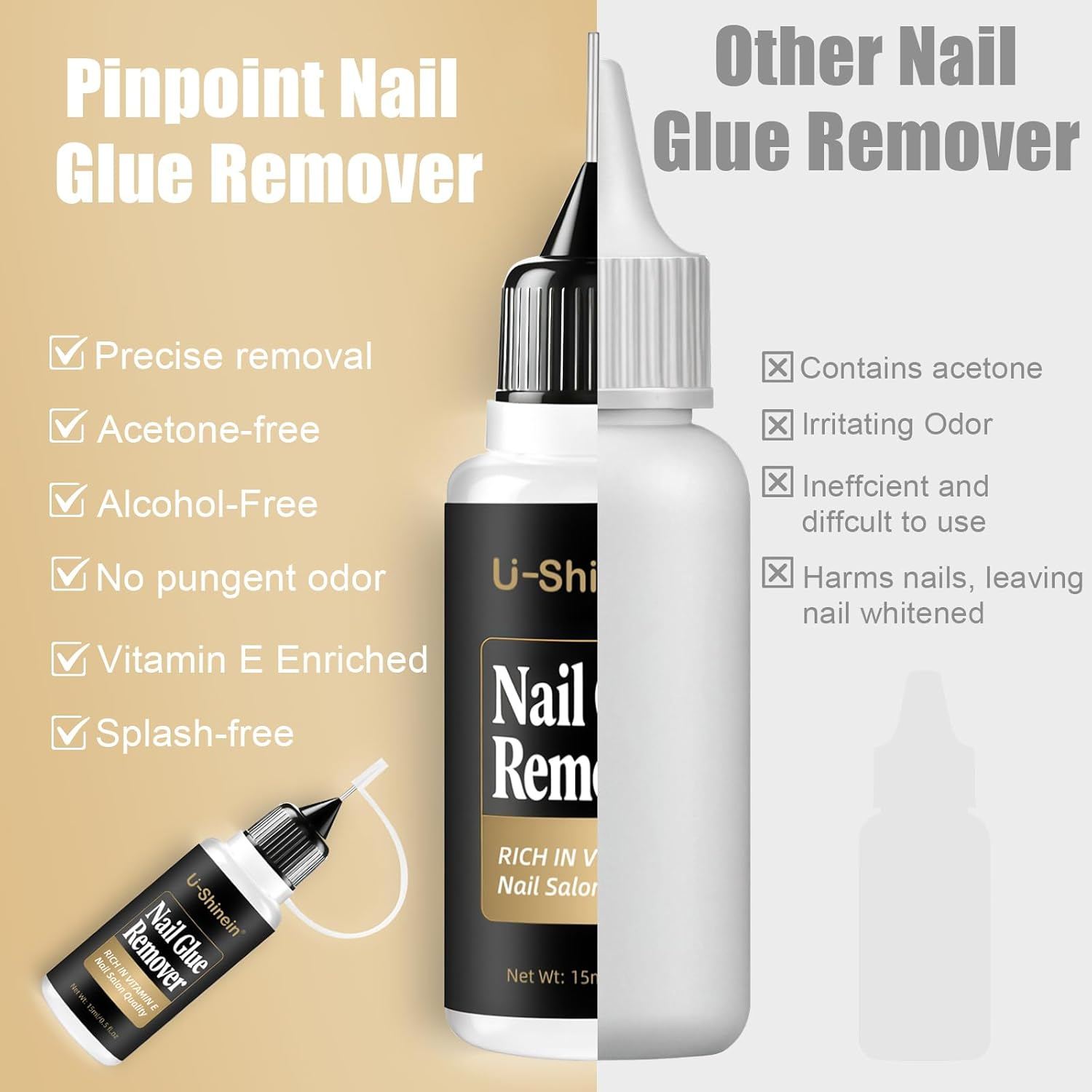 U-Shinein Pinpoint Nail Glue Remover for Press On, Odorless & Non-Acetone Nail Polish Remover,Gentle and Quick Multi-Functional Gel Polish Remover with High Vitamin E for Press on Nails image number 5