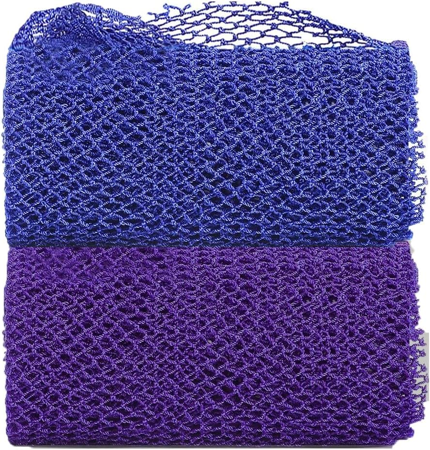 2 Pieces African Net Sponge, Long African Exfoliating Net, Net Bath Sponge Shower Body Scrubber Back Scrubber Skin Smoother, Stretches to Approximately 63" (Blue&Purple) image number 2