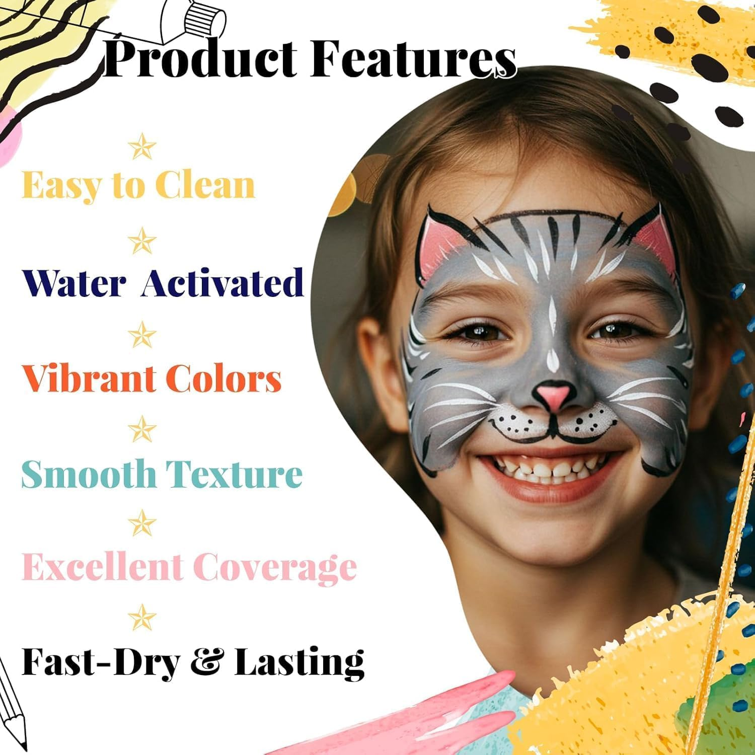 Professional Face Painting Kit (42 Color) for Kids Adults, Non Toxic Water Activated Face Paint Palette with Stencil One Stroke Split Cakes Palette Rainbow Flora Dolphin Unicorn Flame Body Paint image number 4