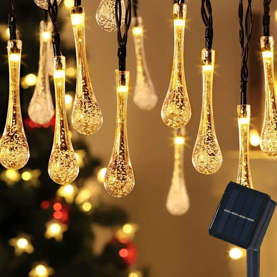 Outdoor Solar String Lights 40FT 100LED Water Drop Solar Powered Lights with 8 Modes, Waterproof Fairy Crystal Lights for Patio Garden Yard Tree Wedding Party Decor, Warm White image number 5