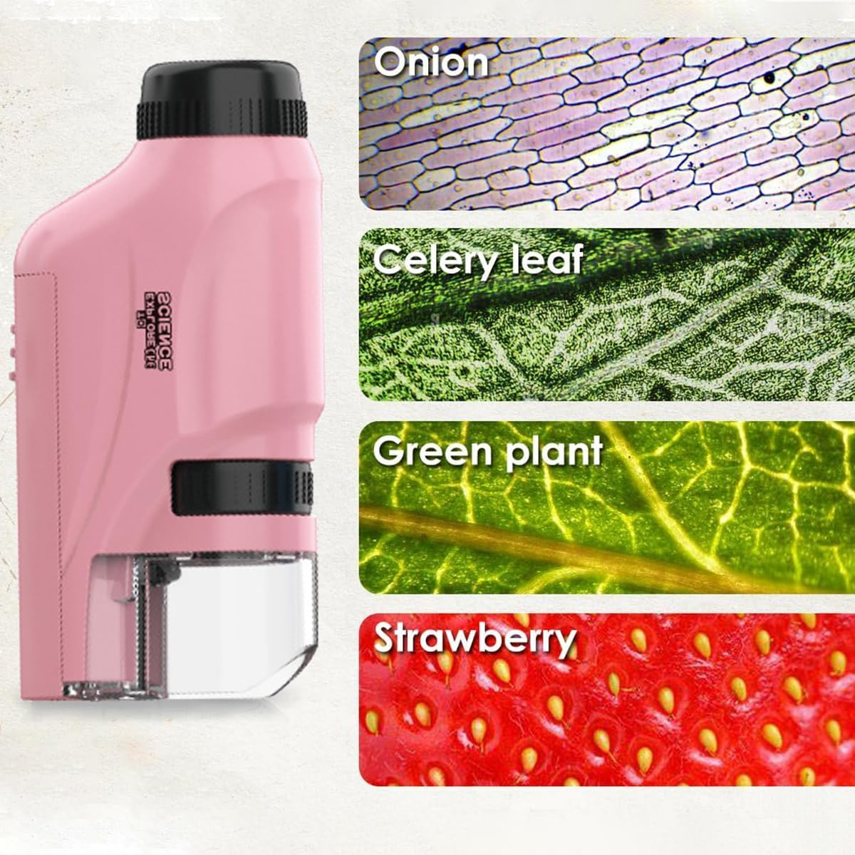 60-120X Zoom Kids Portable Microscope Pocket Handheld Mini Microscope with LED Light High Definition for Students Microbiological Observation Preschool Home Study Educational Toys（Pink） - Pink image number 5
