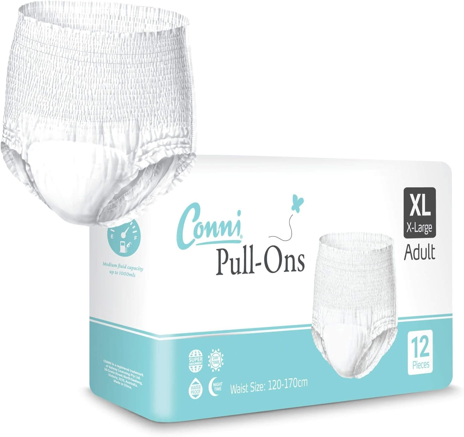 Conni Pull-Ons, Disposable Adult Absorbent Briefs for Full Void Incontinence, Soft, Quiet, Fit and Comfortable, Xlarge (Pack of 12) image number 1