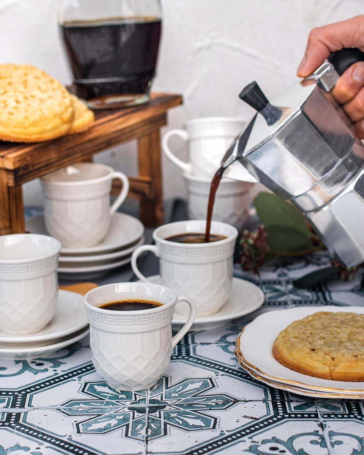 The House of Florence Vintage Alexandria Demitasse Espresso Cups, White, 80 Ml Capacity