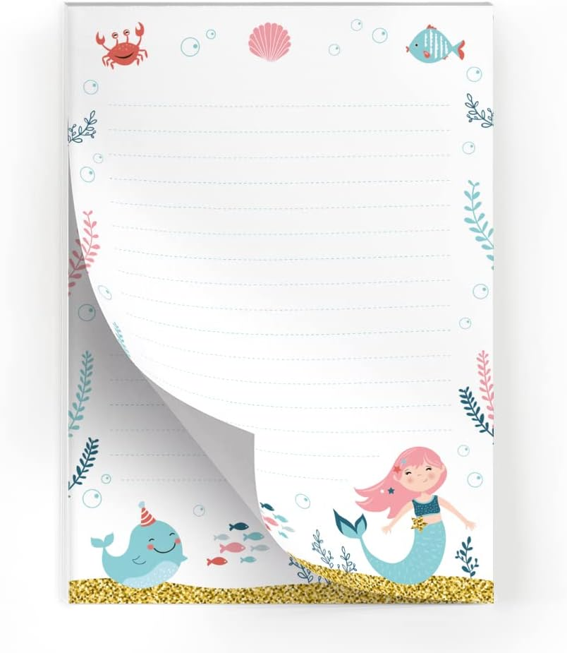 Writing Paper Set Letter Pad with Envelope for Girls Kids Mermaid Children Motif Letter Paper Pad Lined (A5 Pad with 25 Sheets + 15 Envelopes) image number 6